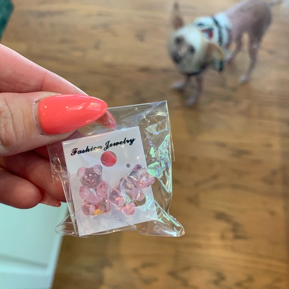 🍭🐻💗 Pink Gummy Bear Stud Earrings Kawaii - Picture 3 of 3